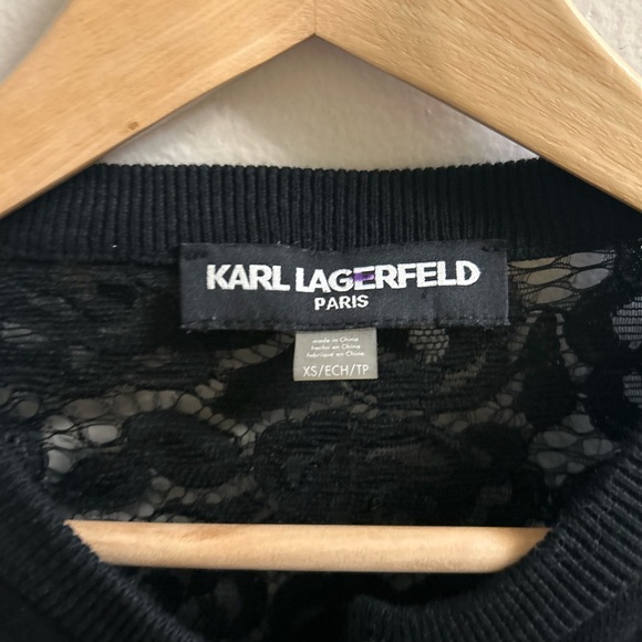 KARL LAGERFELD Parisian Black Lace Back Cropped Cardigan with Faux Pearl Buttons - Picture 4 of 8